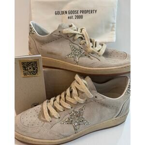 Golden Goose Ball Star Sneaker Women Beige Glitter Star Heel Sz 40/10 Worn Once